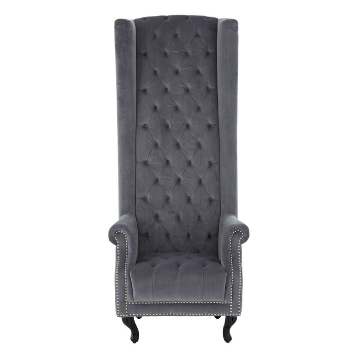 Regents Park Grey Velvet Tall Porter Chair – A Statement in Luxury and Grandeur