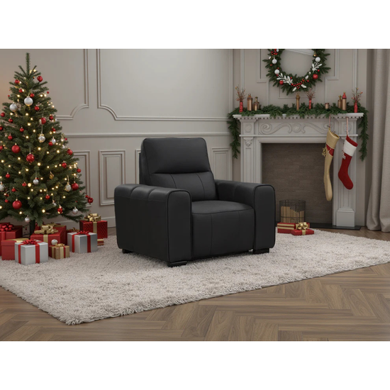 Bellagio Genuine Leather Electric Recliner Sofa Black Armchair – Premium Comfort with Modern Luxury