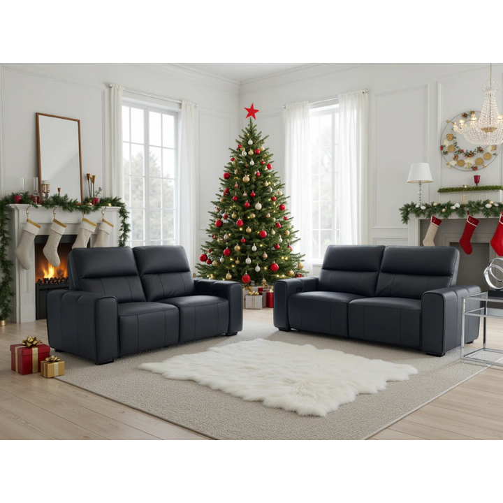 Bellagio Genuine Leather Electric Recliner Sofa Black 3+2 Set – Premium Comfort with Modern Luxury