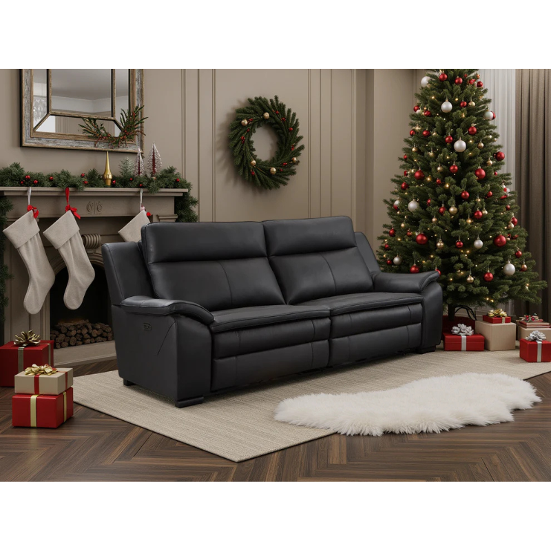 Boston Genuine Leather Electric Recliner Sofa Black 3 Seater – Premium Comfort with Contemporary Style