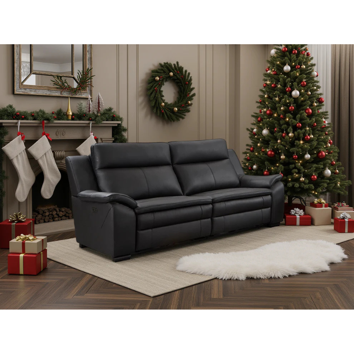 Boston Genuine Leather Electric Recliner Sofa Black 3 Seater – Premium Comfort with Contemporary Style