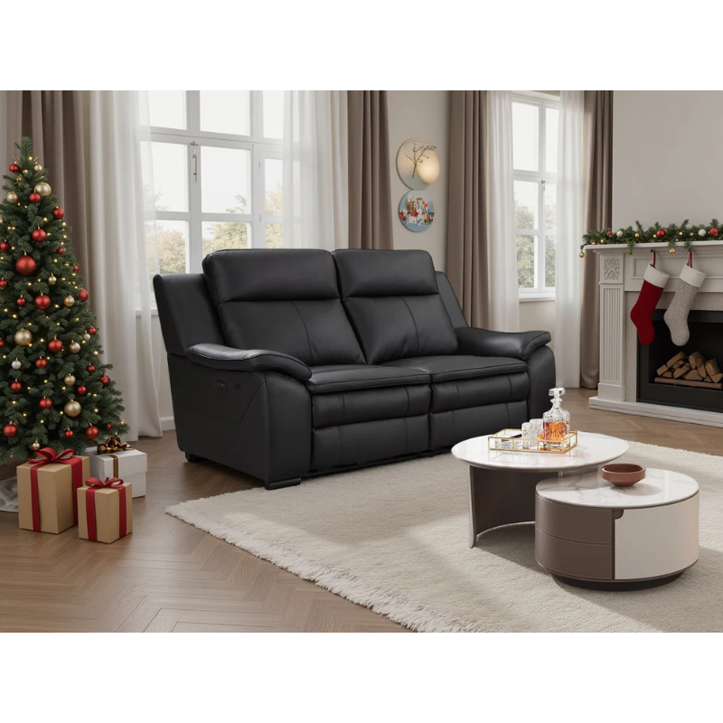 Boston Genuine Leather Electric Recliner Sofa Black 2 Seater – Premium Comfort with Contemporary Style