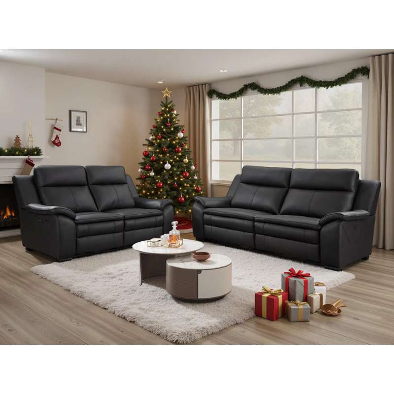 Boston Genuine Leather Electric Recliner Sofa Black 3+2 Set – Premium Comfort with Contemporary Style