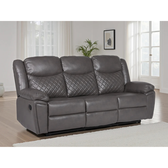 Myra Recliner Sofa Grey 3 Seater PU Leather – Contemporary Comfort with Practical Style
