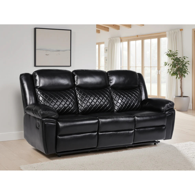 Myra Recliner Sofa Black 3 Seater PU Leather – Contemporary Comfort with Sleek Style