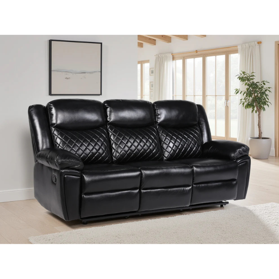 Myra Recliner Sofa Black 3 Seater PU Leather – Contemporary Comfort with Sleek Style