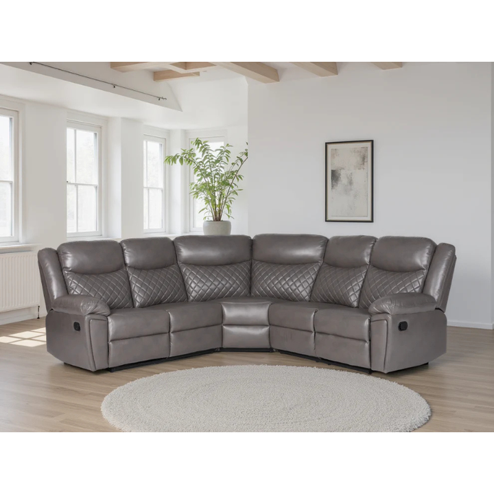 Myra Recliner Sofa Grey Large Corner PU Leather – Contemporary Comfort with Spacious Style