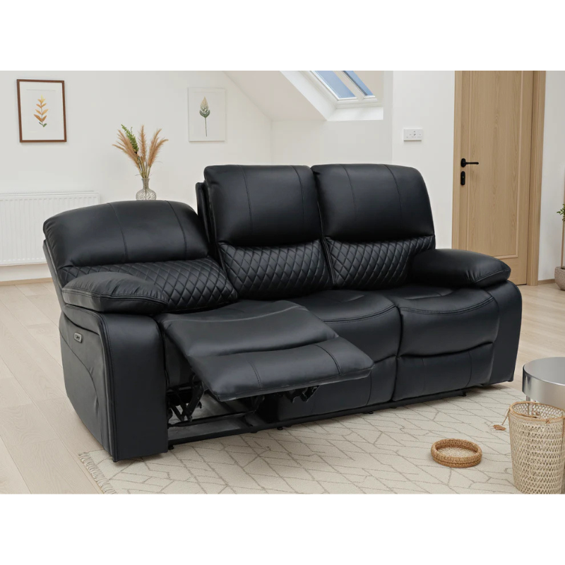Orla Electric Recliner Sofa Black 3 Seater – Contemporary Comfort with Sleek Style
