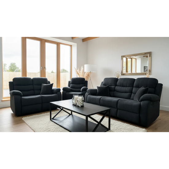 Stanley Manual Recliner Sofa Black 3 Seater – Contemporary Comfort with Relaxed Functionality