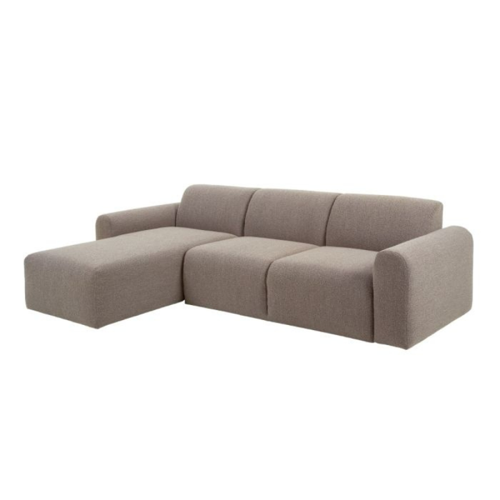Midfield Left-Hand Facing 2 Seater Chaise Longue Sofa in Beige Bouclé Fabric
