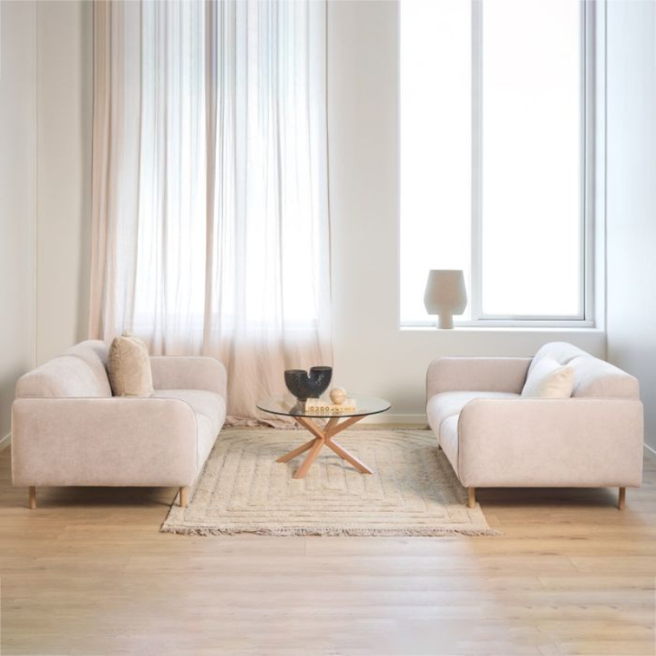 Westham Set of 2 x 2.5 Seater Sofas in Fay Beige Fabric – Contemporary Comfort with Timeless Style