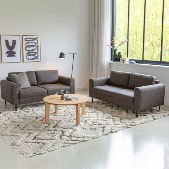 Omaha Set of 2 x 2 Seater Sofas in Basel Light Grey-Brown Fabric – Contemporary Comfort with Modern Style
