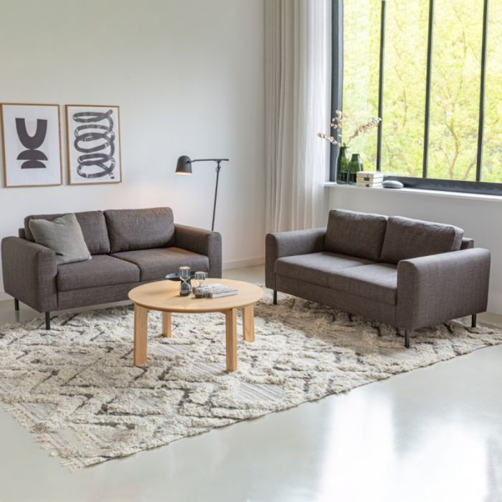 Omaha Set of 2 x 2 Seater Sofas in Basel Light Grey-Brown Fabric – Contemporary Comfort with Modern Style