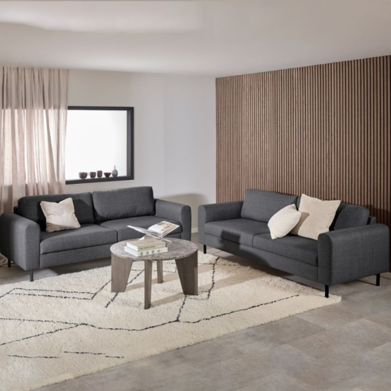 Omaha Set of 2 x 3 Seater Sofas in Basel Dark Grey Fabric – Contemporary Comfort with Modern Style
