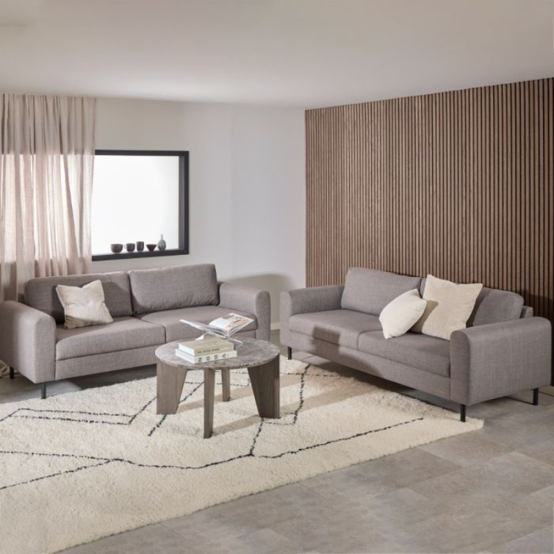 Omaha Set of 2 x 3 Seater Sofas in Basel Light Grey-Brown Fabric – Contemporary Comfort with Modern Style