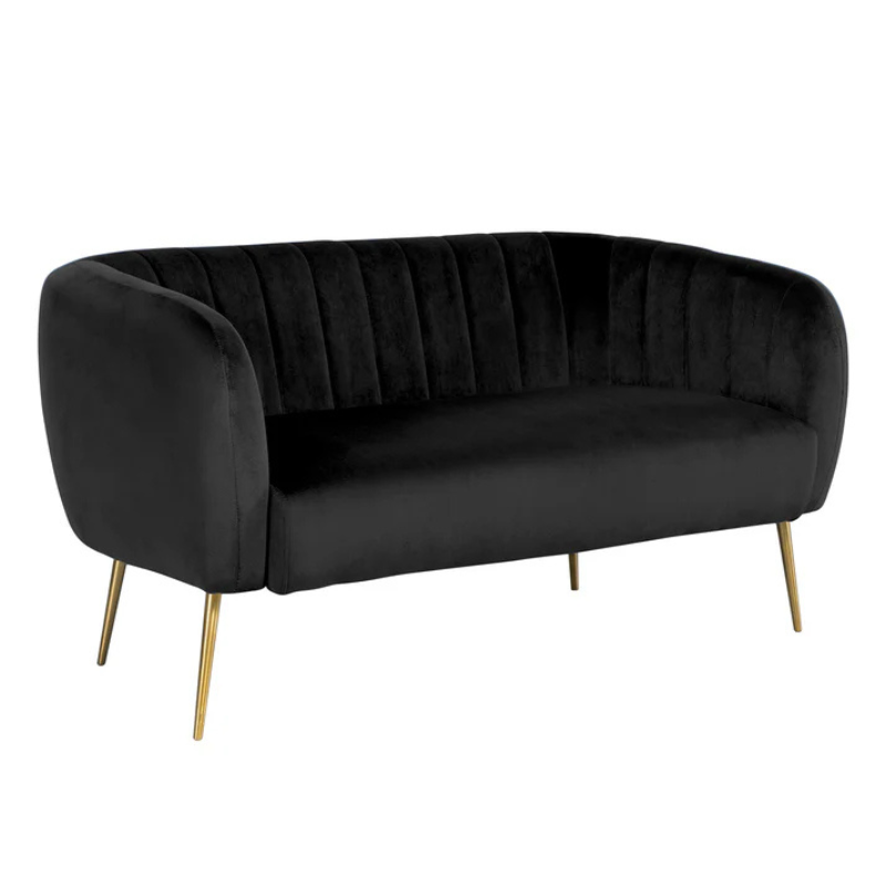 Black Velvet 2 Seater Sofa – Contemporary Glamour with Refined Comfort