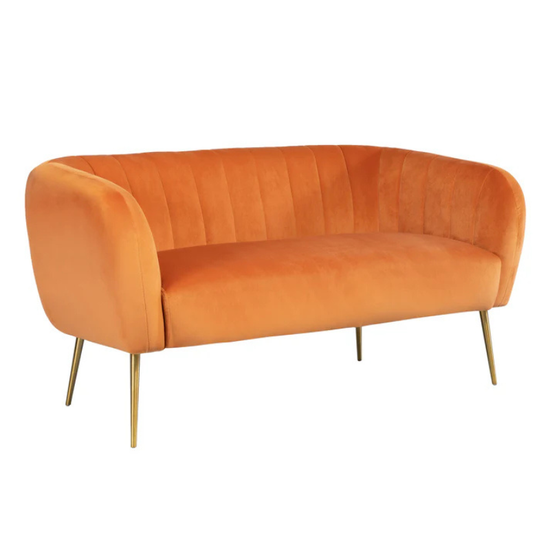 Orange Velvet 2 Seater Sofa – Bold Character with Contemporary Comfort