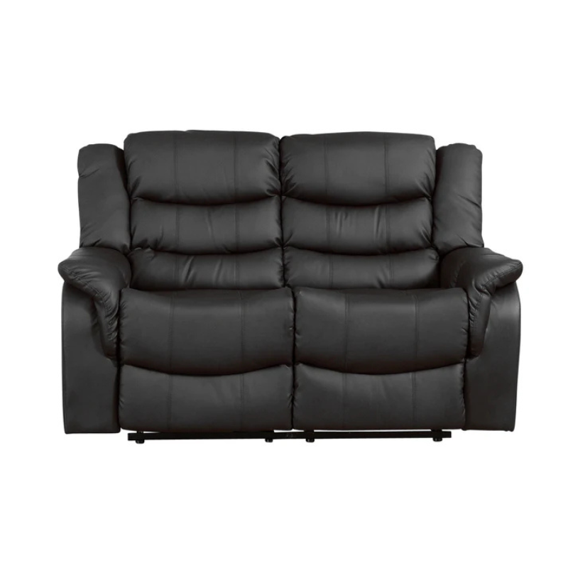 Black Leather 2 Seater Recliner Sofa – Modern Comfort with Metal Frame