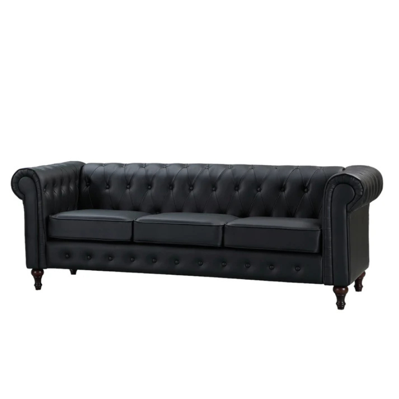 Chesterfield Black Leather 3 Seater Sofa – Classic Buttoned Design