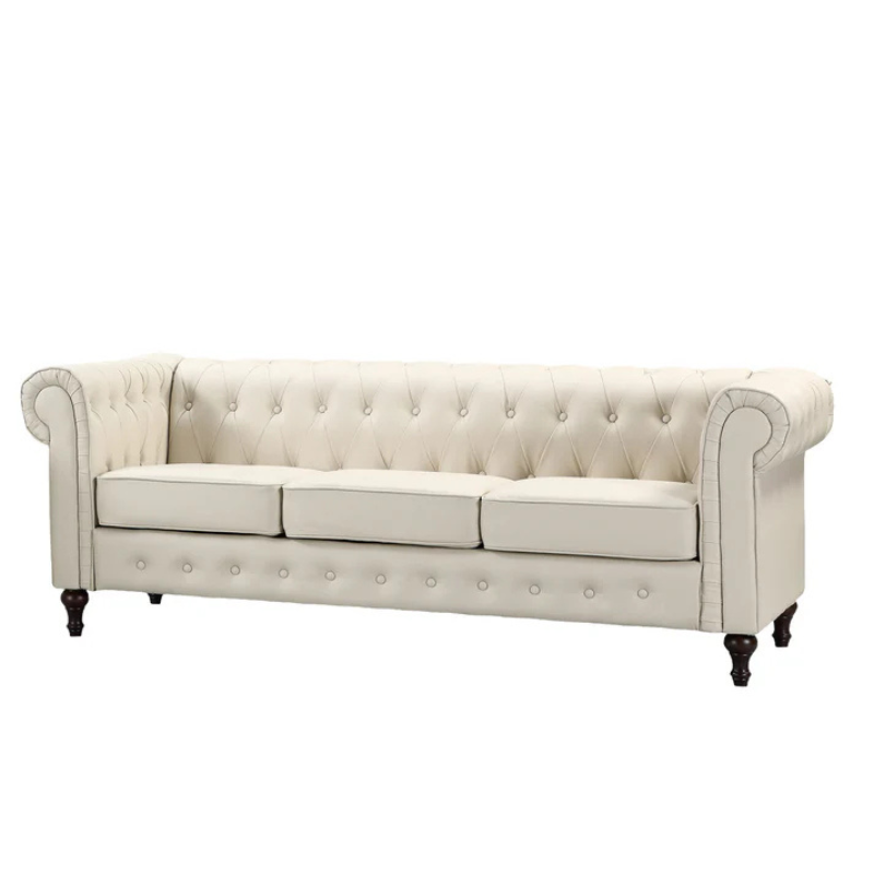 Chesterfield Cream Leather 3 Seater Sofa – Elegant Classic Comfort