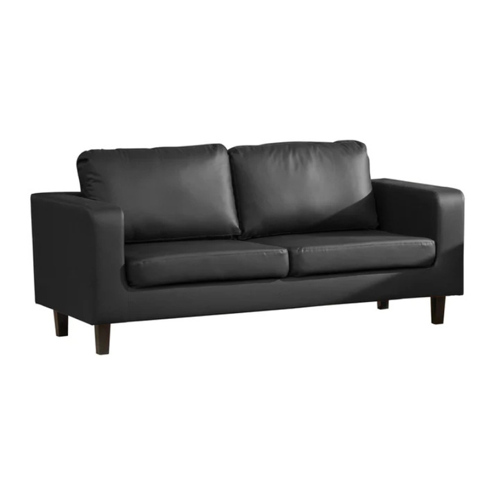 Blake Black Bonded Leather 3 Seater Sofa – Compact Modern Seating