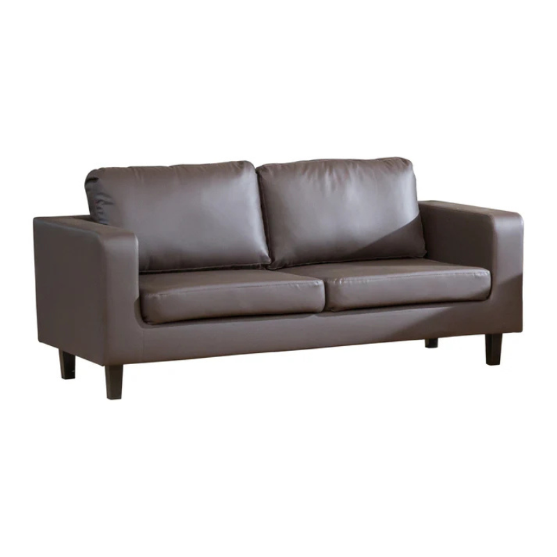 Blake Brown Bonded Leather 3 Seater Sofa – Compact Classic Comfort