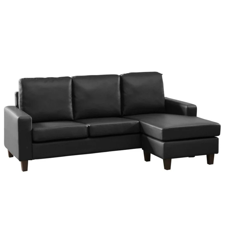 Barton Black Leather Reversible Corner Sofa – Modern Space Saving Design