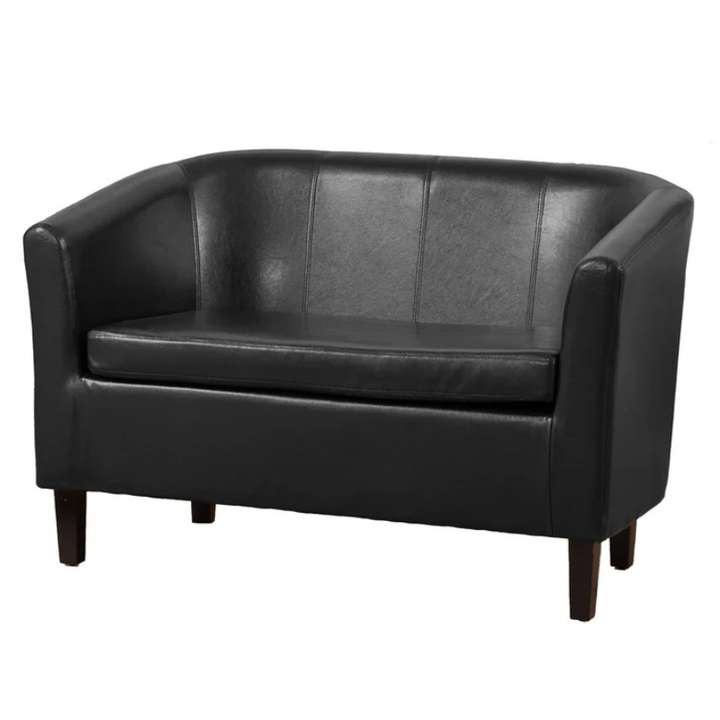 Monroe Black Faux Leather 2 Seater Tub Sofa – Compact Modern Seating