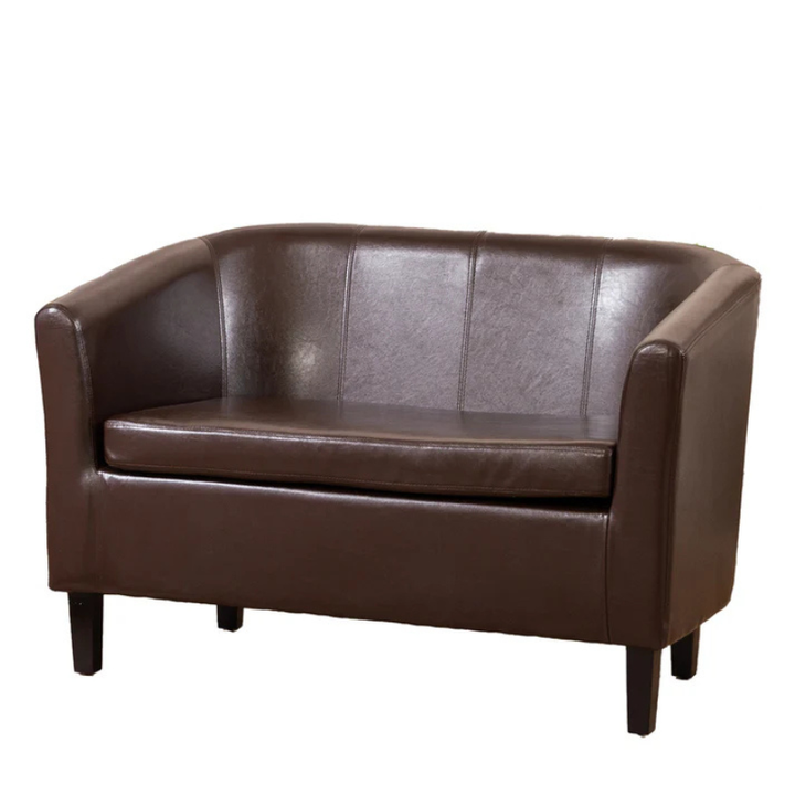Monroe Brown Faux Leather 2 Seater Tub Sofa – Compact Classic Comfort