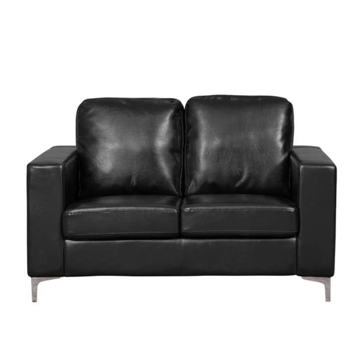Benson Black Leather 2 Seater Sofa – Compact Modern Comfort