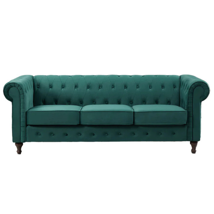 Kensington Green Velvet 3 Seater Chesterfield Sofa – Luxury Classic Style