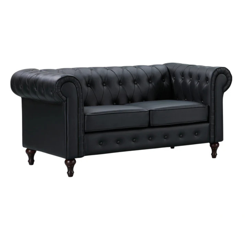 Kensington Black Leather 2 Seater Chesterfield Sofa – Luxury Classic Style