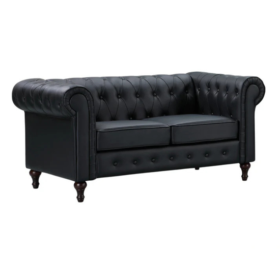 Kensington Black Leather 2 Seater Chesterfield Sofa – Luxury Classic Style