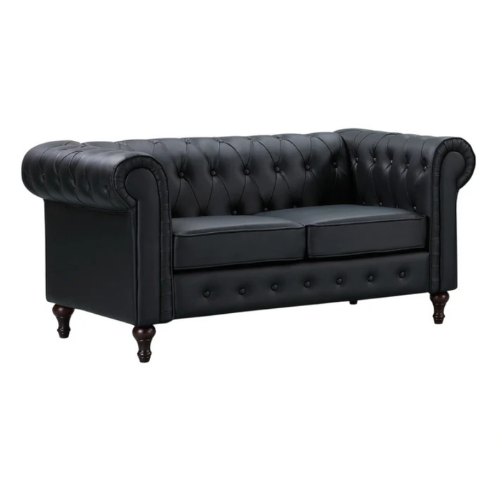 Kensington Black Leather 2 Seater Chesterfield Sofa – Luxury Classic Style