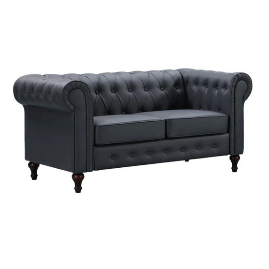 Kensington Grey Leather 2 Seater Chesterfield Sofa – Modern Chesterfield Style