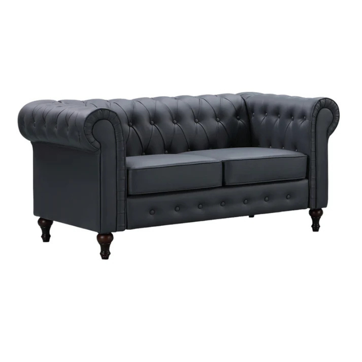 Kensington Grey Leather 2 Seater Chesterfield Sofa – Modern Chesterfield Style