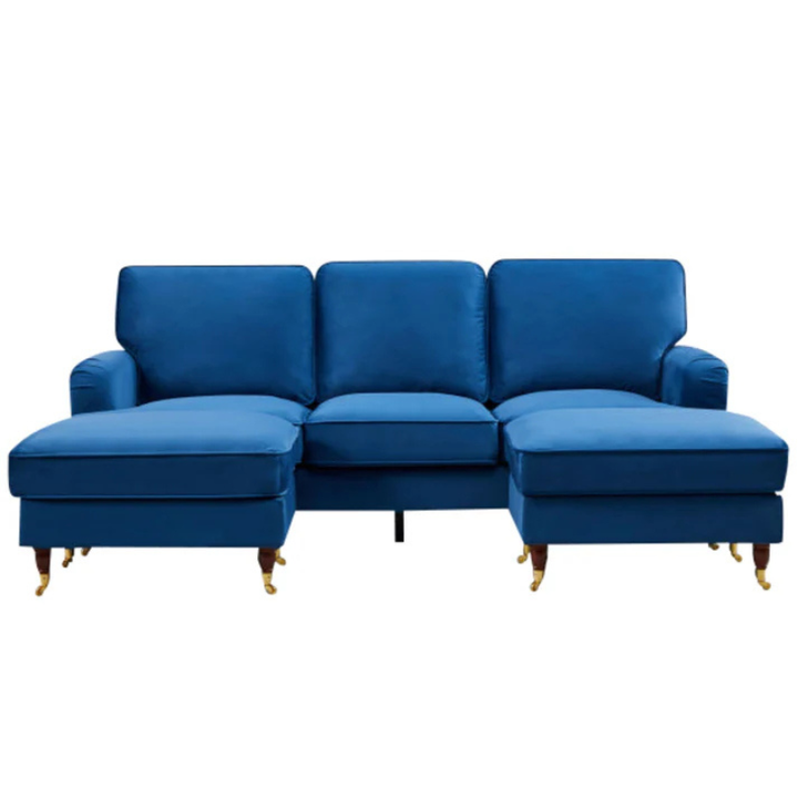 Savoy Blue Velvet U-Shaped Corner Sofa – Luxury Family Comfort