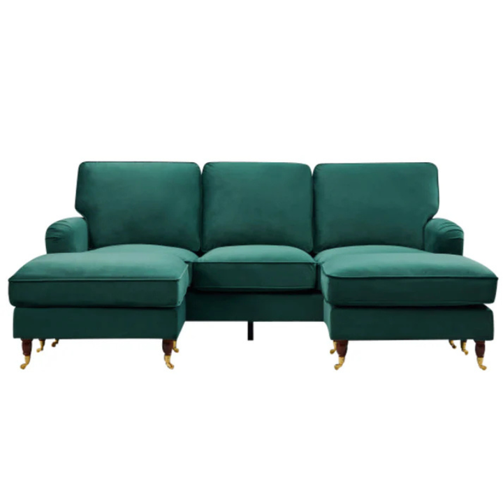 Savoy Green Velvet U-Shaped Corner Sofa – Elegant Spacious Seating