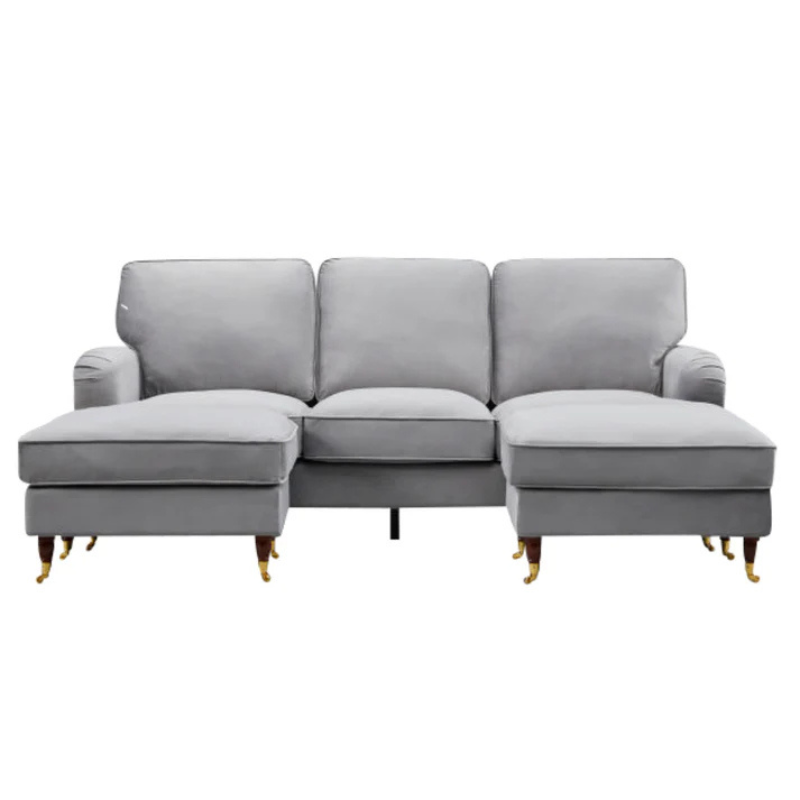 Savoy Grey Velvet U-Shaped Corner Sofa – Modern Luxury Corner Sofa