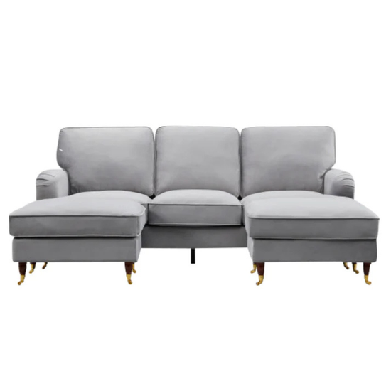 Savoy Grey Velvet U-Shaped Corner Sofa – Modern Luxury Corner Sofa
