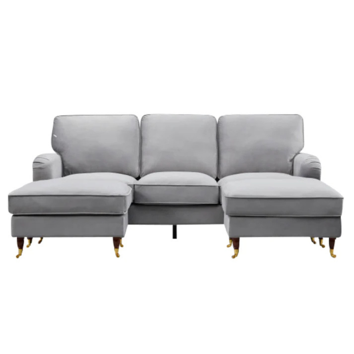 Savoy Grey Velvet U-Shaped Corner Sofa – Modern Luxury Corner Sofa