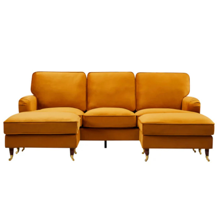 Savoy Orange Velvet U-Shaped Corner Sofa – Bold Luxury Seating
