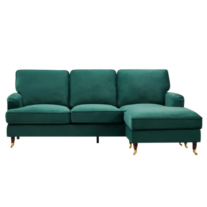 Mayfair Green Velvet Reversible Corner Sofa – Elegant Corner Seating