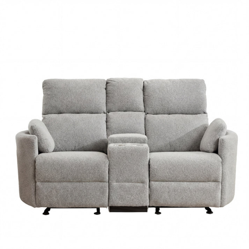 Oakland Light Grey Boucle 2 Seater Rocker Recliner Sofa with Console