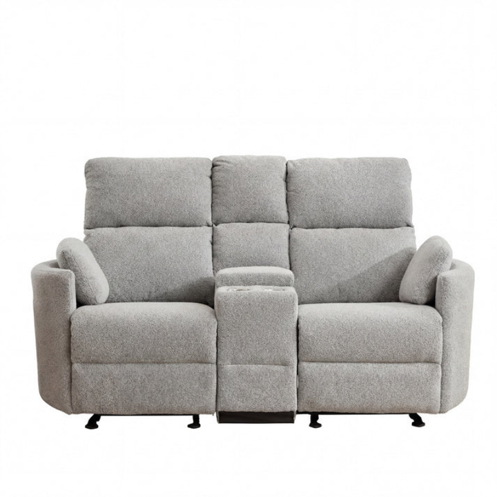 Oakland Light Grey Boucle 2 Seater Rocker Recliner Sofa with Console