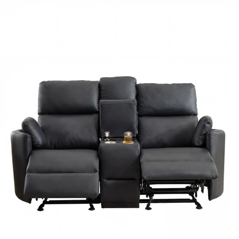 Oakland Black Bonded Leather 2 Seater Rocker Recliner Sofa with Console