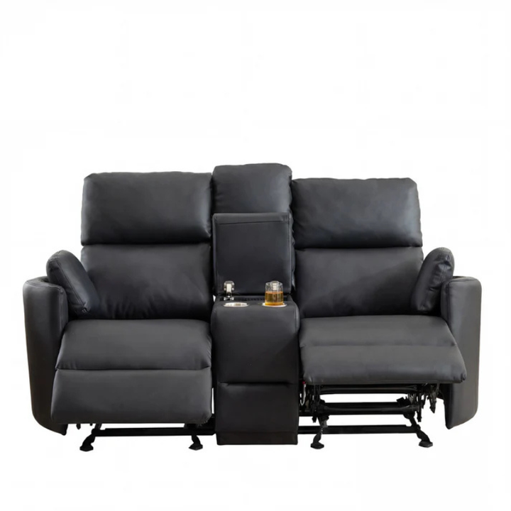 Oakland Black Bonded Leather 2 Seater Rocker Recliner Sofa with Console