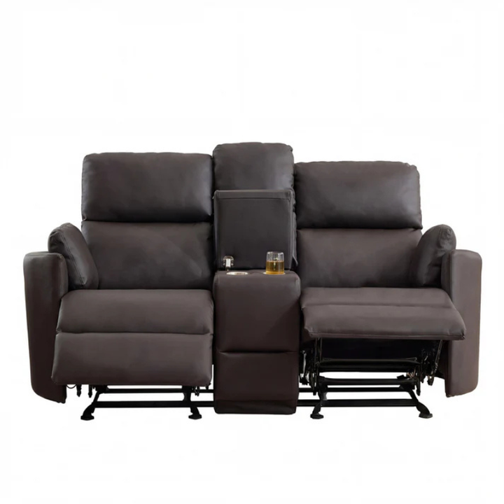 Oakland Brown Bonded Leather 2 Seater Rocker Recliner Sofa with Console