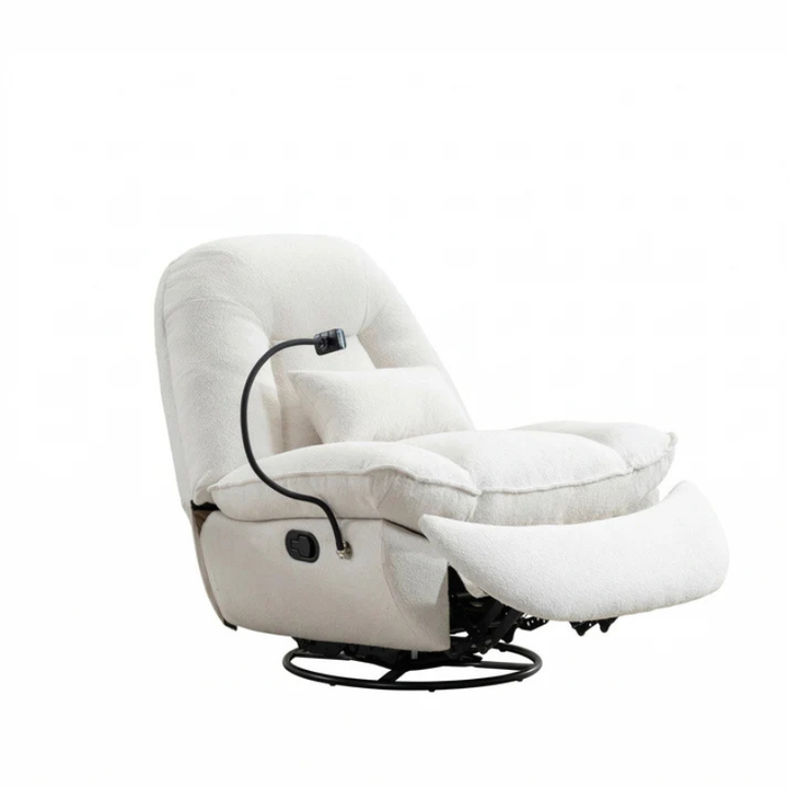 Bouclé Cream Fabric Swivel Recliner Armchair – 1 Seater Recliner Chair