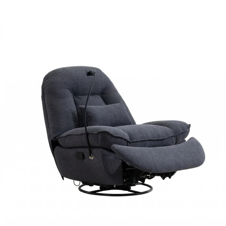 Bouclé Dark Grey Fabric Swivel Recliner Armchair – 1 Seater Recliner Chair